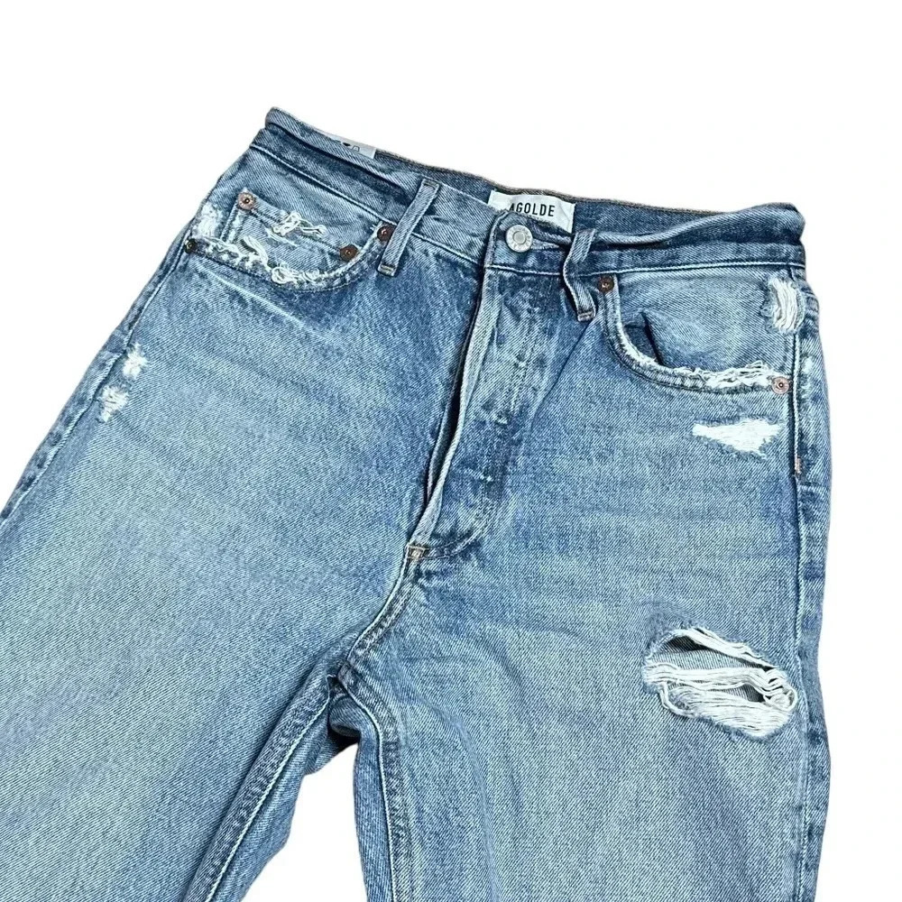 AGOLDE Mid  Rise Loose Isolate Distressed Relaxed Straight Leg Womens 23 - Picture 4 of 12
